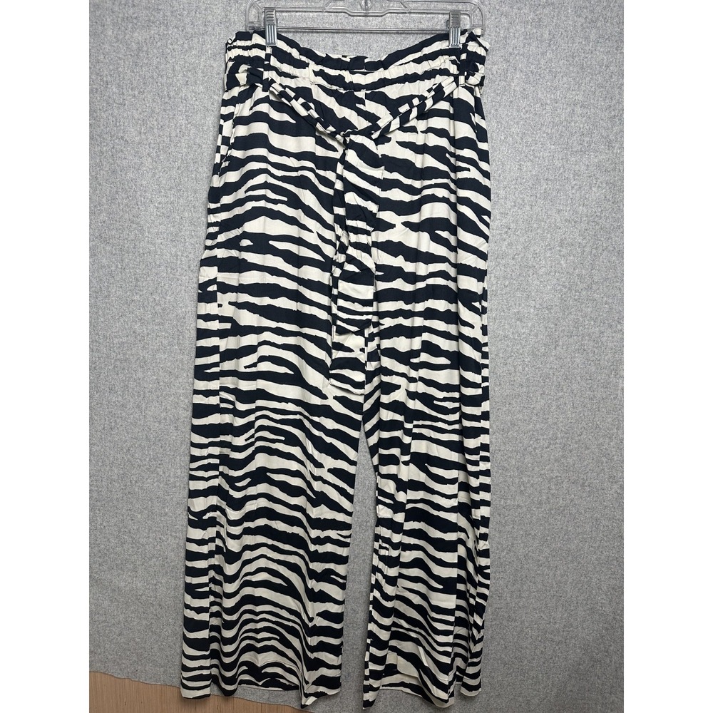K. Jordan Large Womens Pants Wide Leg Zebra Print Black White Loose Flowy